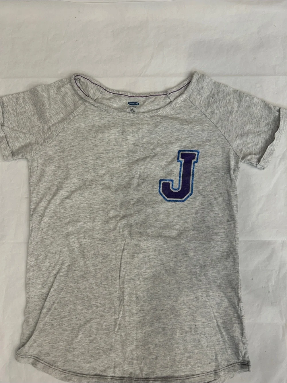 Justice Light Gray Short Sleeve Tee with Purple and Blue 'J' Patch